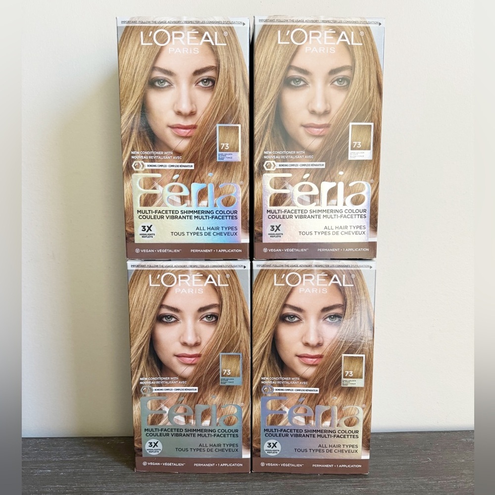 4pk L'Oreal Feria Shimmering Permanent Hair Colour  #73 Dark Golden Blonde NEW